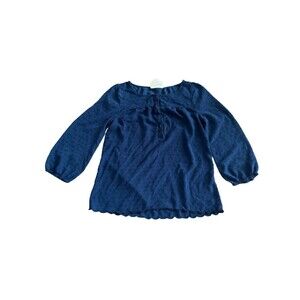 Maeve Anthropologie Womens Sz 2 Swiss Dot Blouse Scalloped Hem Navy Blue Classic